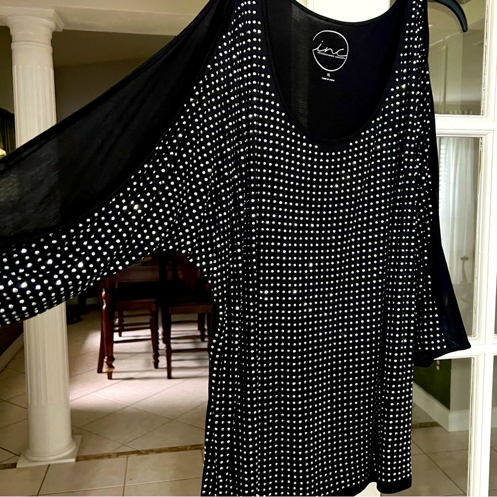 INC brand silver beaded top, ¾ sleeve, slit all the way down the sleeve